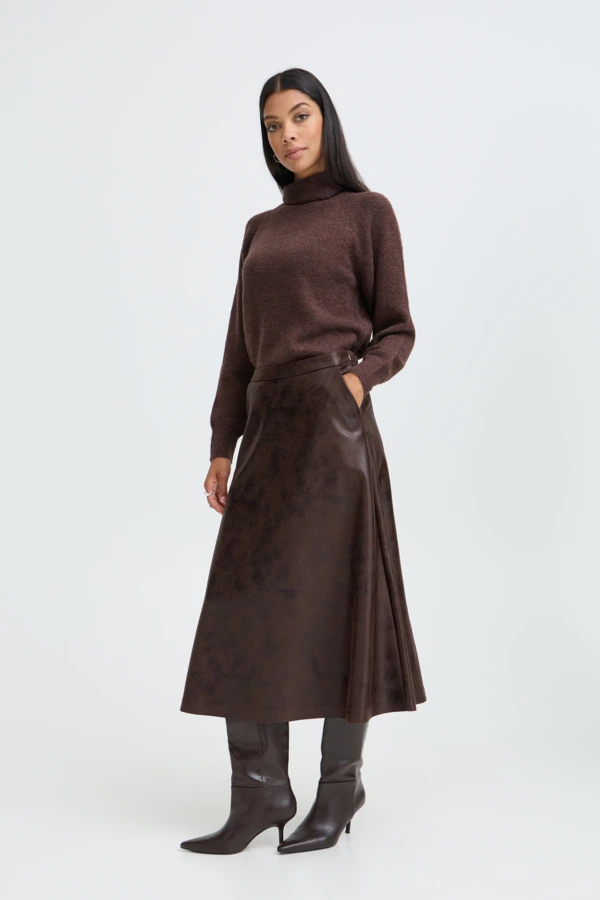 Midi Φούστα Γραμμή Α σε Καφέ Αποχρώσεις Java / Brown - φωτογραφία 1