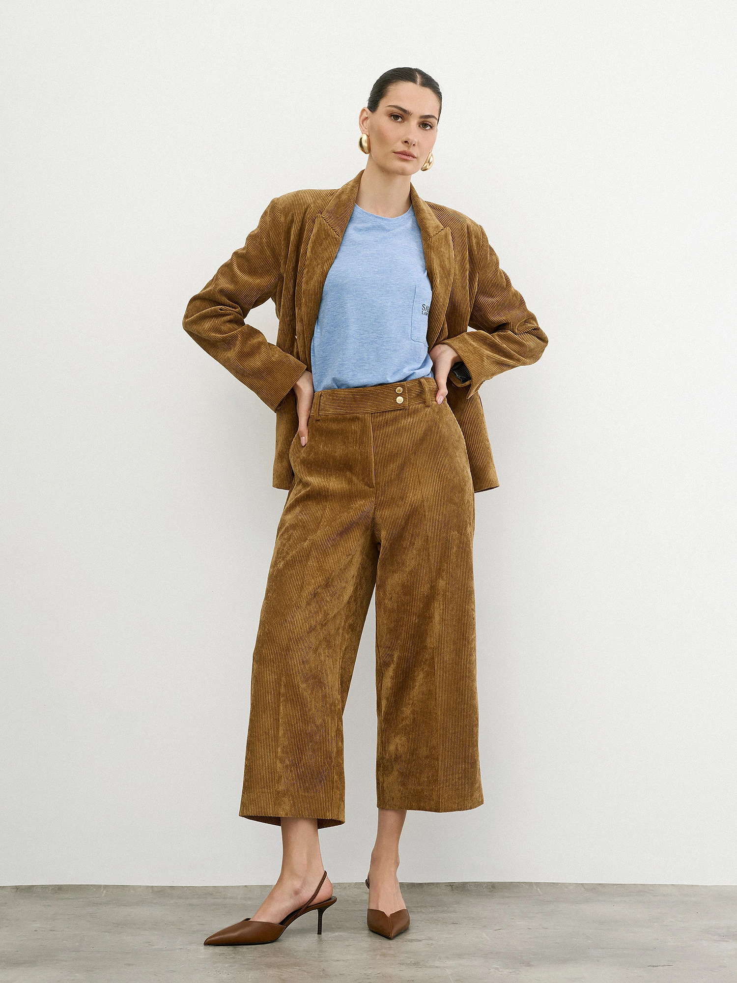 Παντελόνι crop κοτλέ σε bronze απόχρωση Bronze - φωτογραφία 2