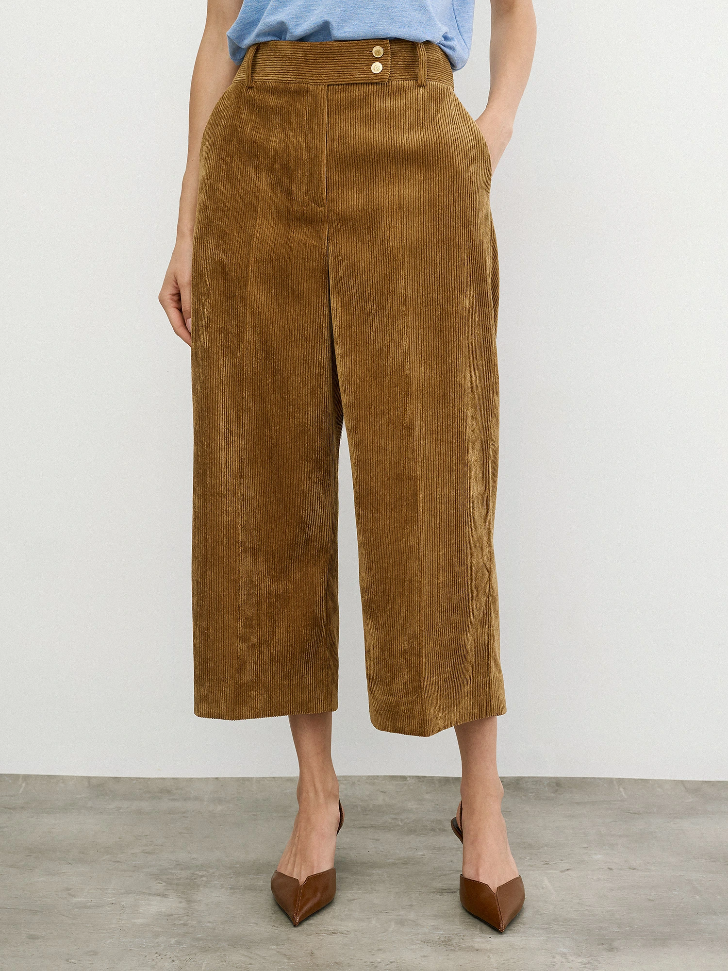 Παντελόνι crop κοτλέ σε bronze απόχρωση Bronze - φωτογραφία 4
