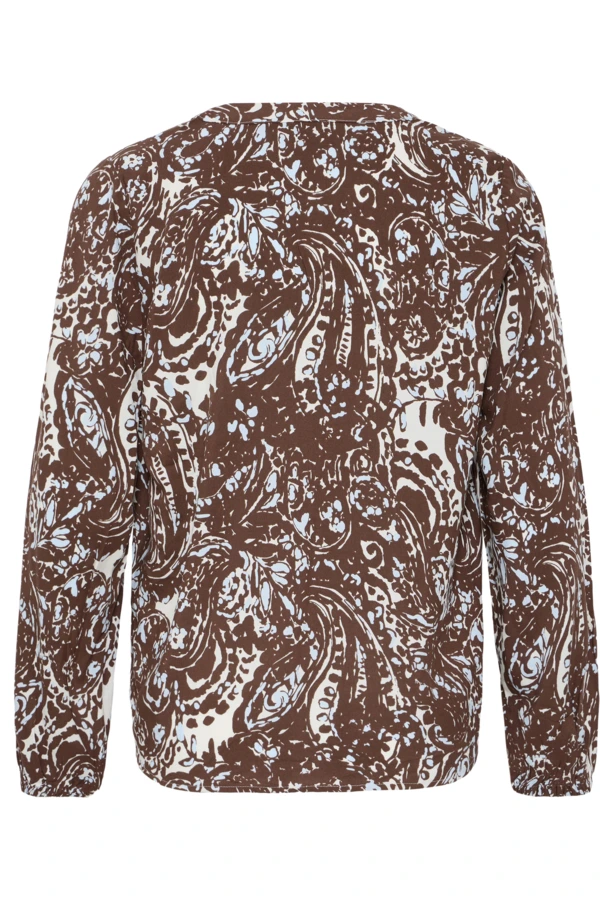 Μπλούζα με μακρύ μανίκι και V λαιμόκοψη Ethnic Stencil Raindrum Blue / Brown - φωτογραφία 7