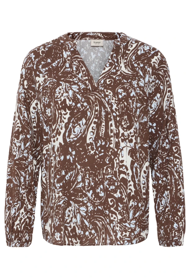 Μπλούζα με μακρύ μανίκι και V λαιμόκοψη Ethnic Stencil Raindrum Blue / Brown - φωτογραφία 6