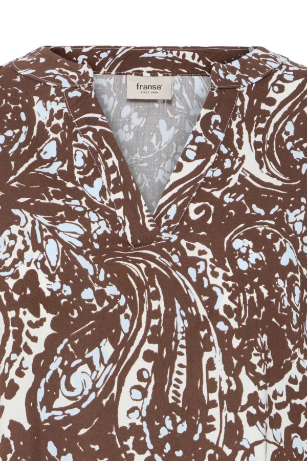 Μπλούζα με μακρύ μανίκι και V λαιμόκοψη Ethnic Stencil Raindrum Blue / Brown - φωτογραφία 8