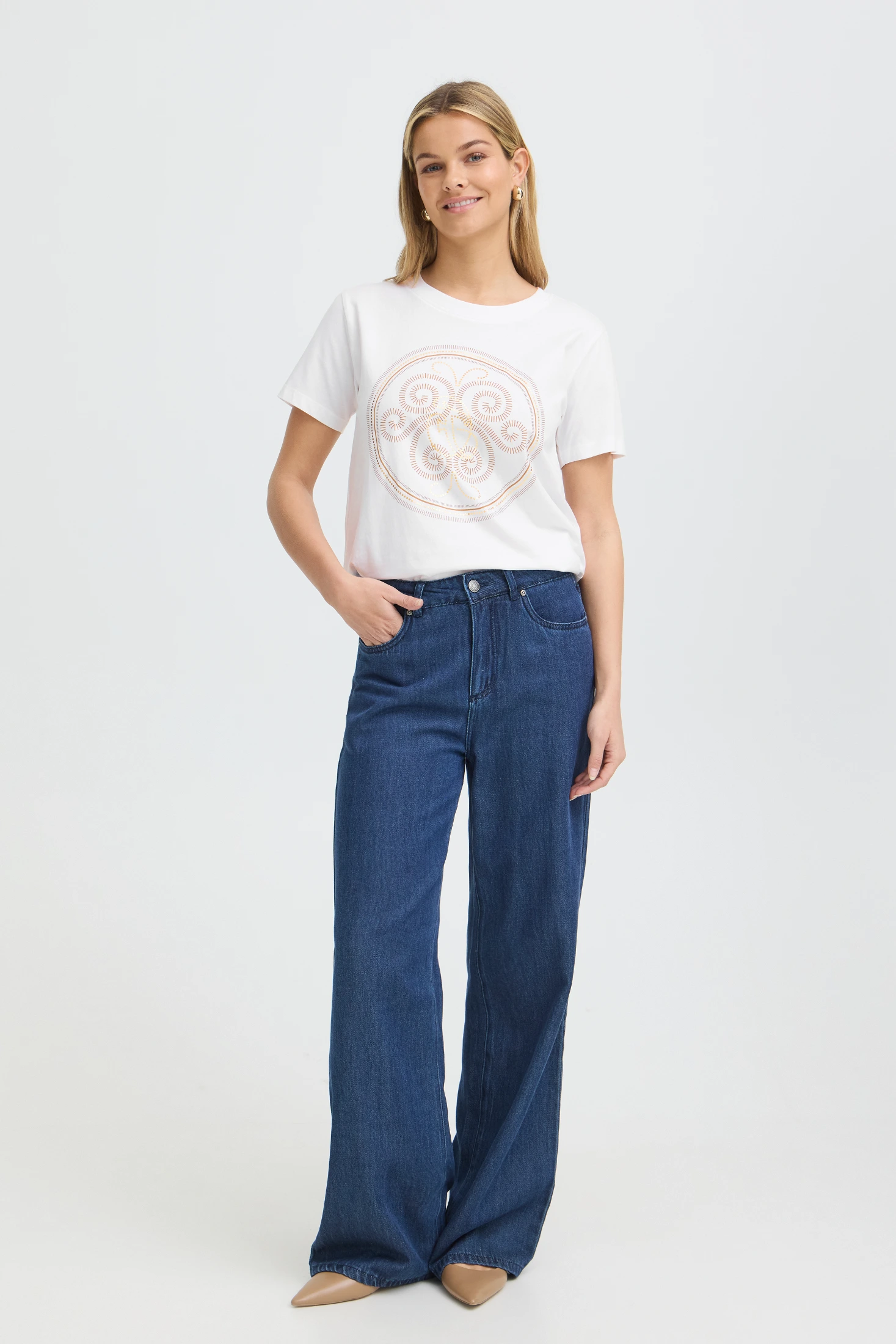 Fransa t-shirt White W. Tobacco Gold Foil - φωτογραφία 4