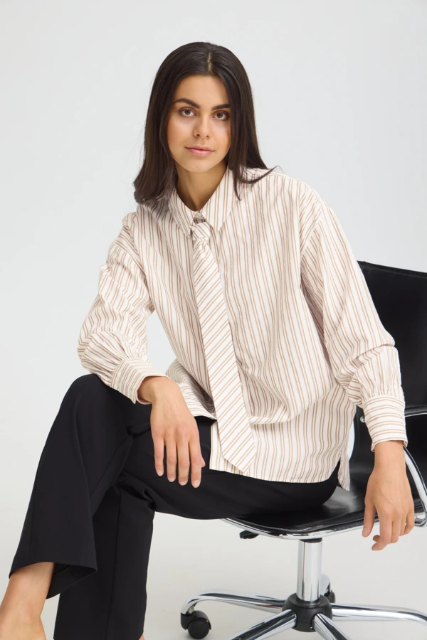 Fransa πουκάμισο ριγέ με γραβάτα White Tobacco Stripe / Brown - φωτογραφία 5