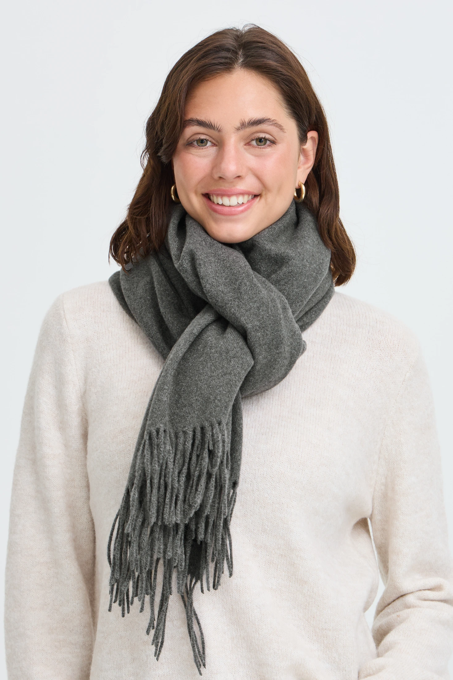 Fransa Κασκόλ με κρόσια Gray Pinstripe Melange - φωτογραφία 1