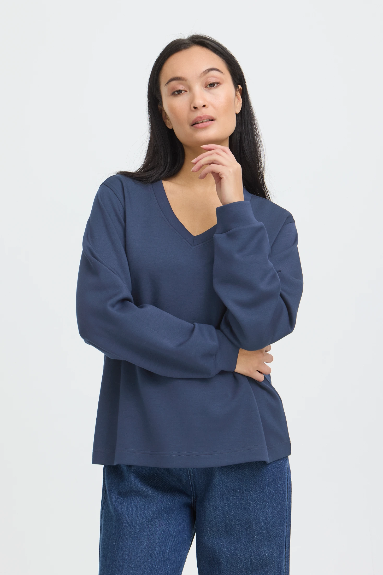 Fransa Μπλούζα φούτερ με V και μακρύ μανίκι Navy Blazer - φωτογραφία 1