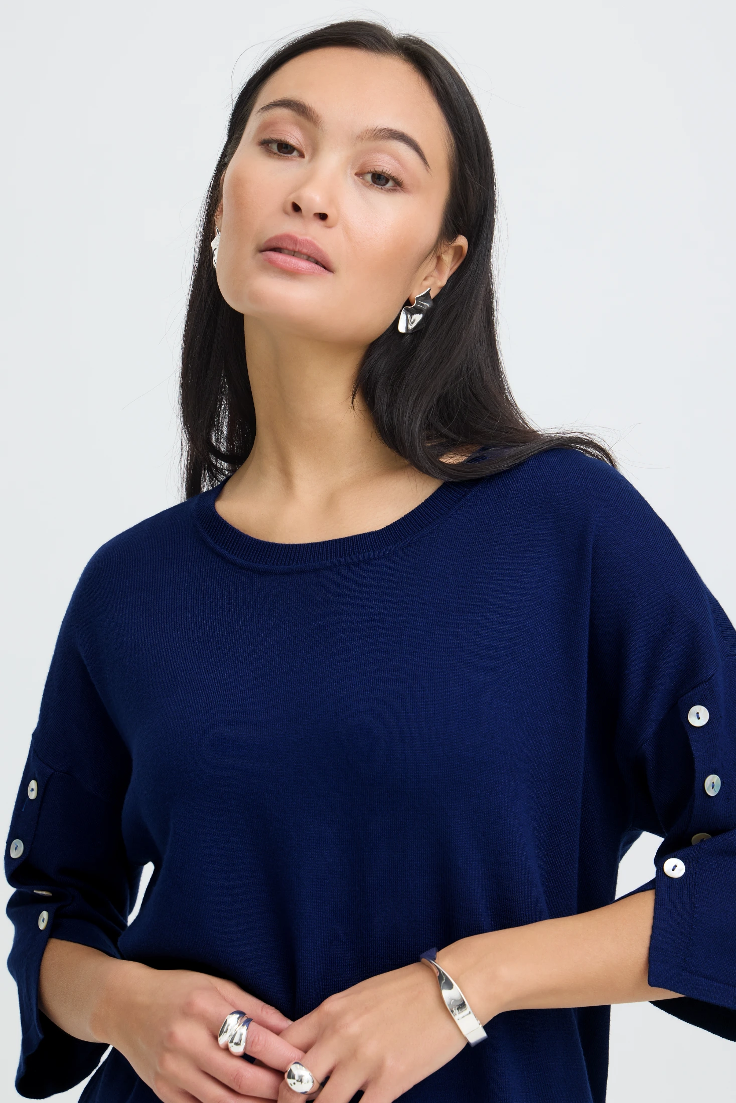 Fransa πουλόβερ με μανίκι 3/4 και κουμπιά Blue Depths - φωτογραφία 4