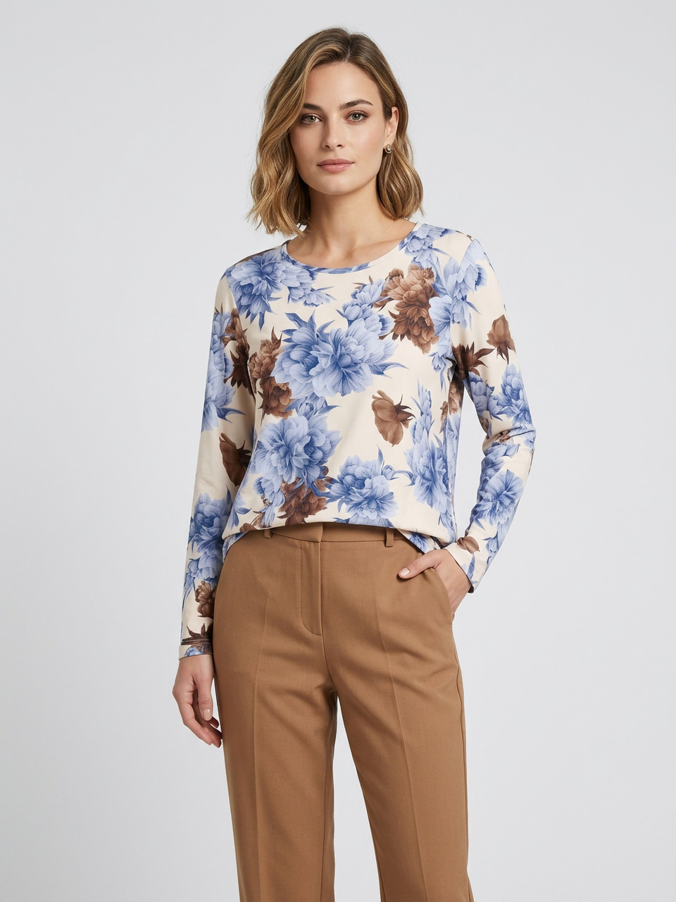 Albertini Μπλούζα με floral μοτίβο και μακρύ μανίκι Light Blue - Σιελ - φωτογραφία 1