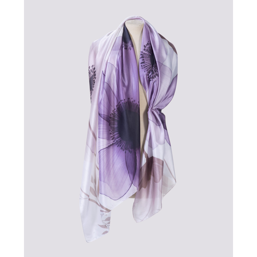 Phymi Φουλάρι silk feeling με σχέδιο άνθη σε λιλά αποχρωσεις Lilac - φωτογραφία 1