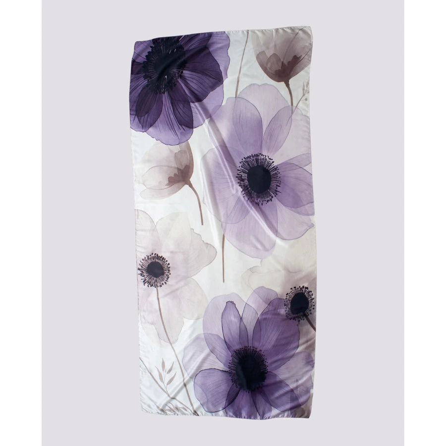 Phymi Φουλάρι silk feeling με σχέδιο άνθη σε λιλά αποχρωσεις Lilac - φωτογραφία 2