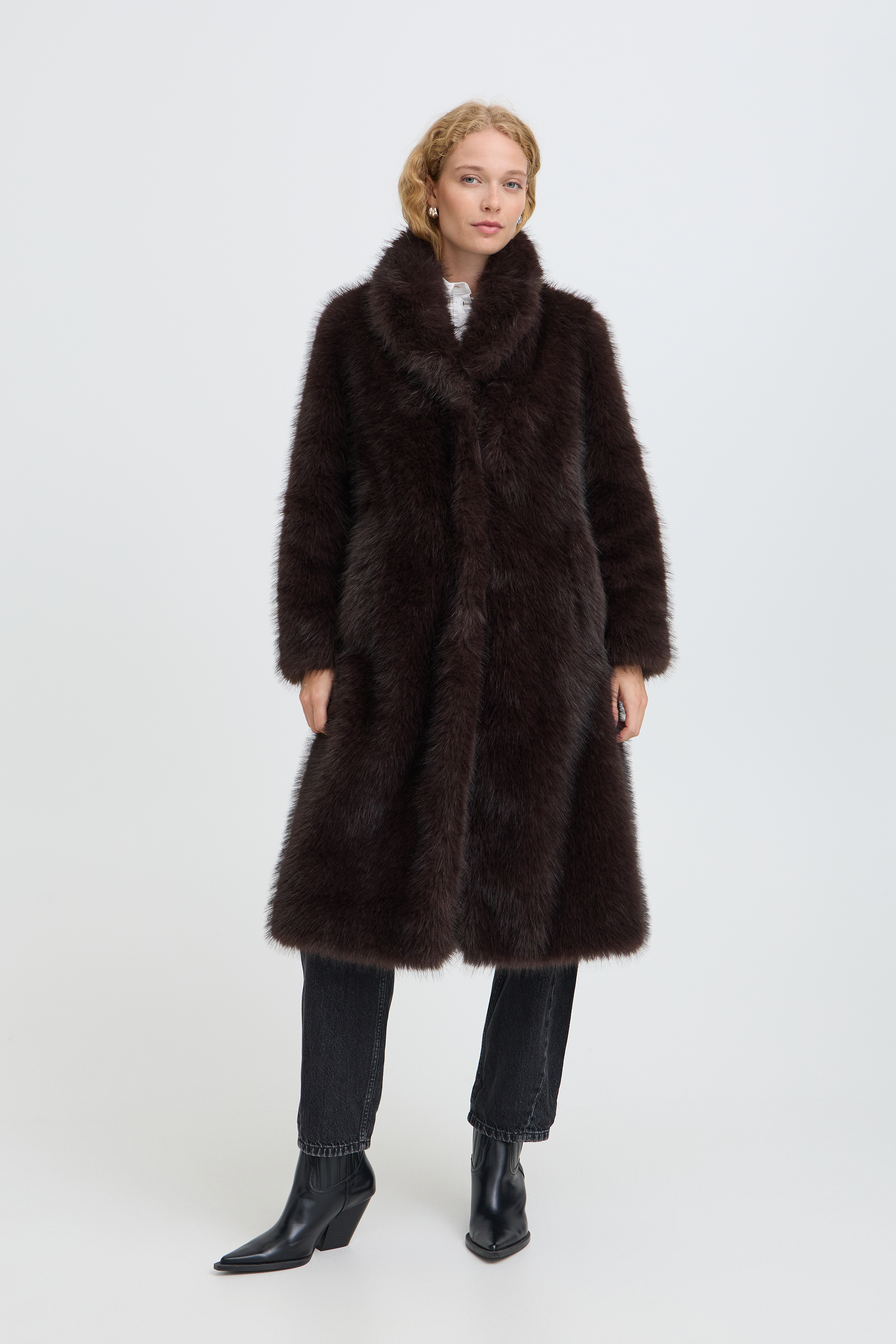 b.young Παλτό faux fur μακρύ με γιακά Java / Brown - φωτογραφία 1