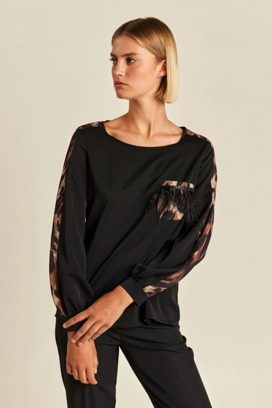Forel μπλούζα με λεπτομέρειες animal print Μαύρο - φωτογραφία 3
