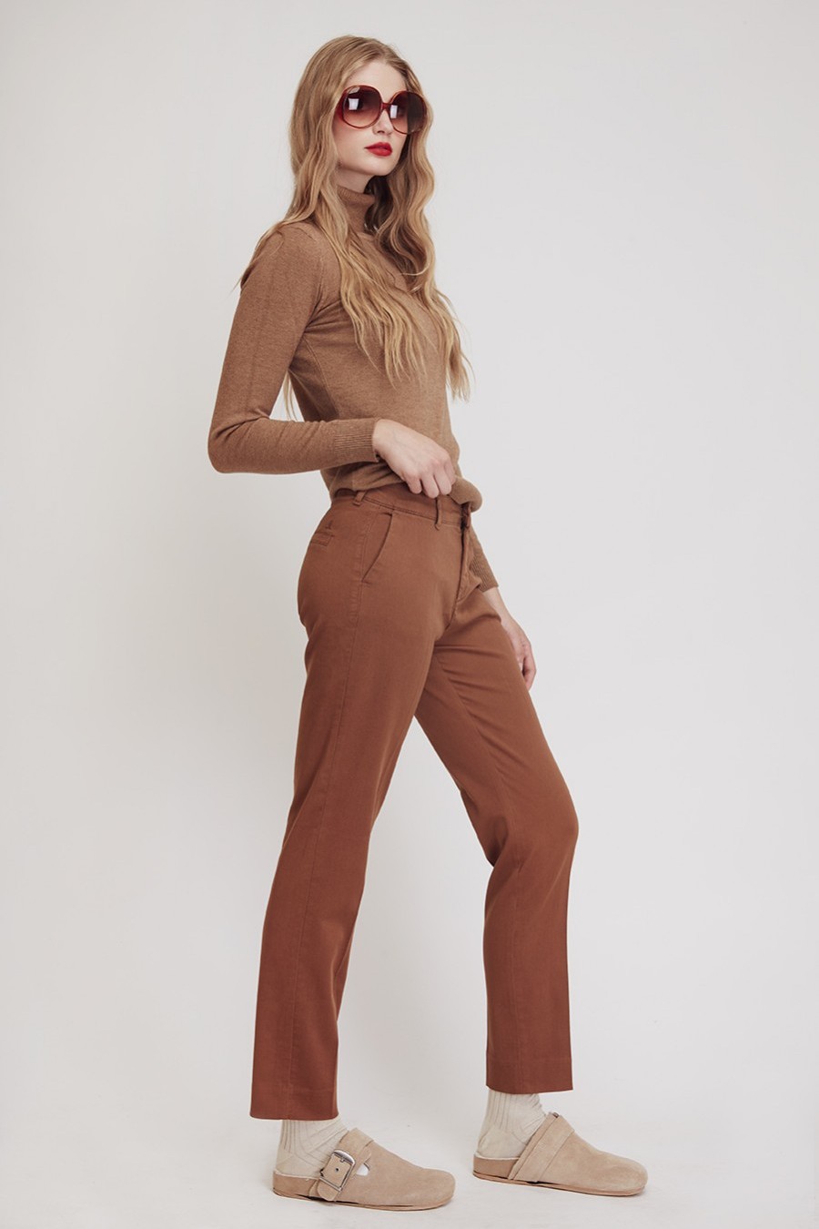 Sarah Lawrence παντελόνι βαμβακερό chino Camel - φωτογραφία 2