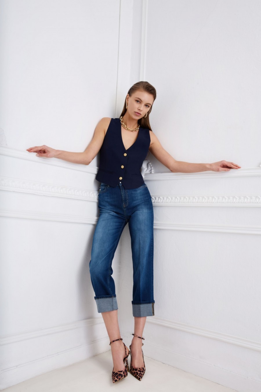 Sarah Lawrence τζιν cropped straight με ρεβέρ Μπλε / Blue - φωτογραφία 1