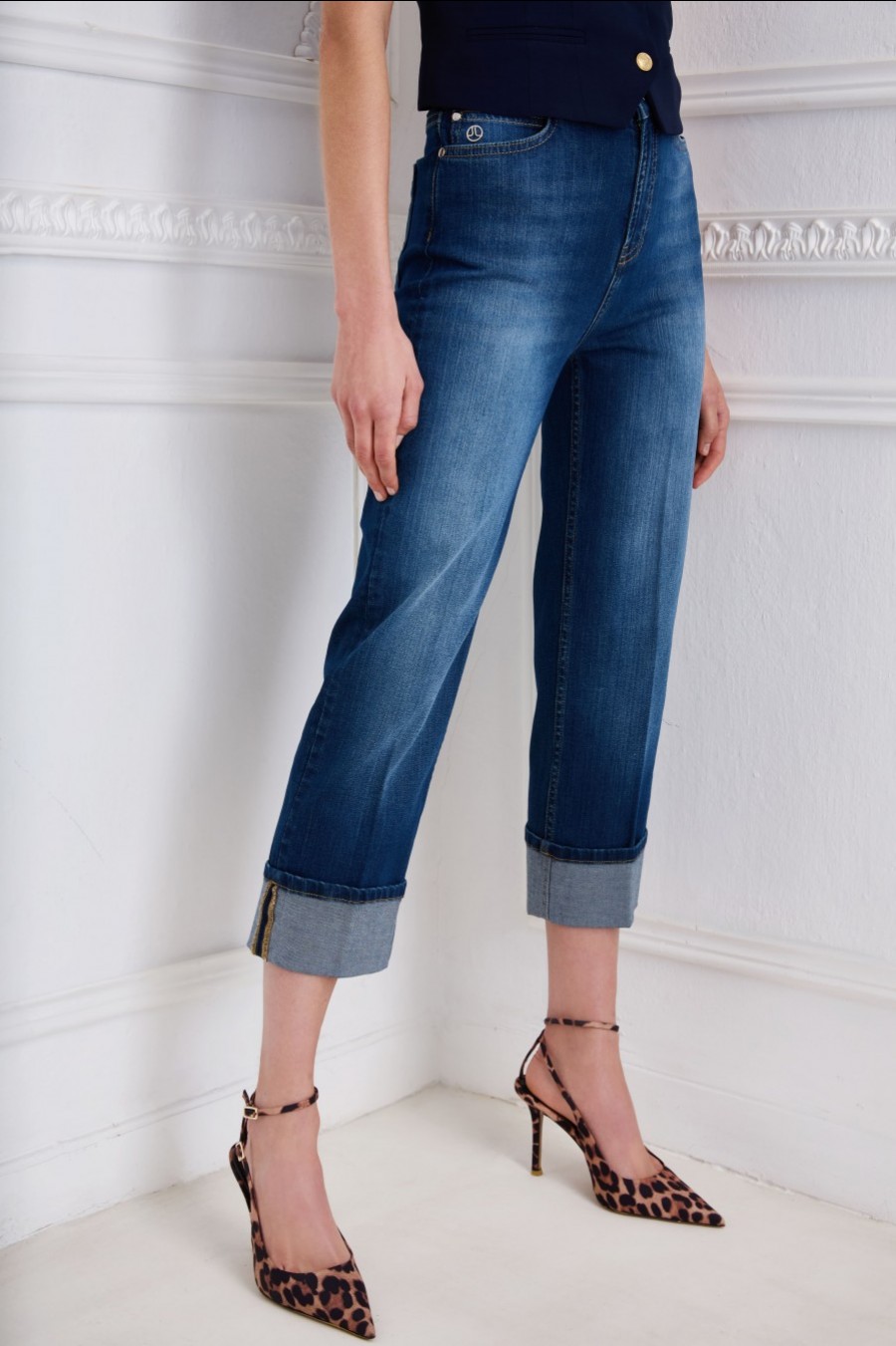 Sarah Lawrence τζιν cropped straight με ρεβέρ Μπλε / Blue - φωτογραφία 2