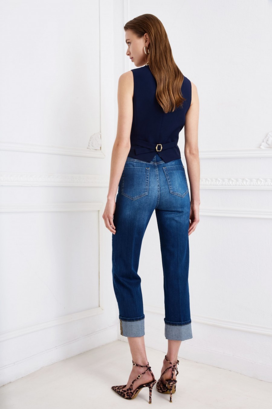 Sarah Lawrence τζιν cropped straight με ρεβέρ Μπλε / Blue - φωτογραφία 3