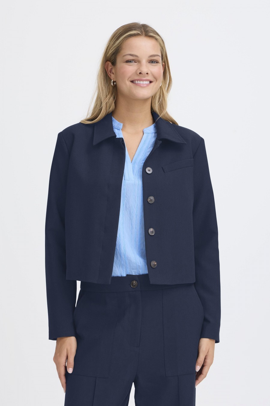 Fransa σακάκι κοντό με γιακά Navy Blazer melange - φωτογραφία 1