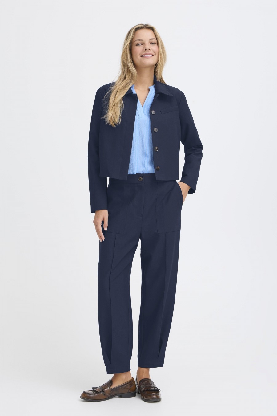 Fransa σακάκι κοντό με γιακά Navy Blazer melange - φωτογραφία 2