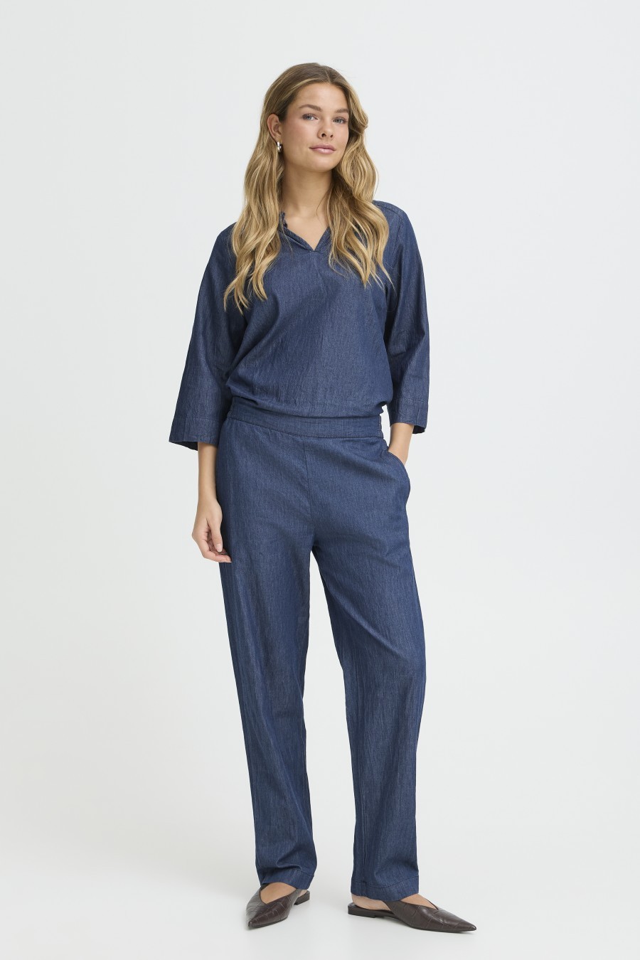Fransa παντελόνι denim με λαστιχο μέση Mid blue denim - φωτογραφία 1